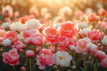 A vibrant cluster of pink and white flowers blooming in a lush field wallpaper - Powered by Adobe