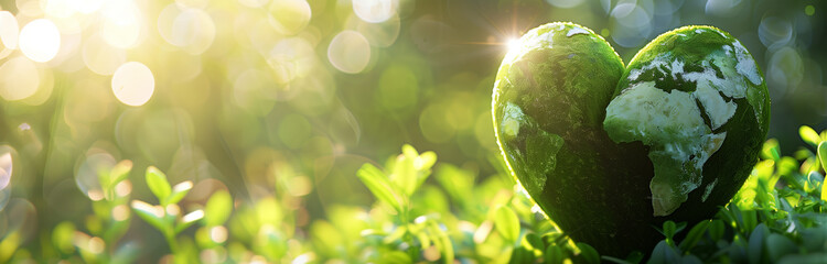 Heart shaped Earth on a green background for World Environment Day concept banner , Generative AI - obrazy, fototapety, plakaty