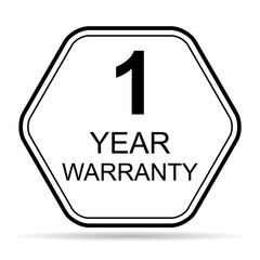 One year warranty shadow icon, badge seal guarantee certificate customer sign, stamp vector illustration