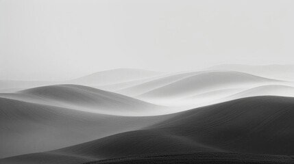 Subtle contours of gentle hills in a foggy morning landscape, the soft undulations hinting at the earths natural rhythms, quiet and understated - obrazy, fototapety, plakaty