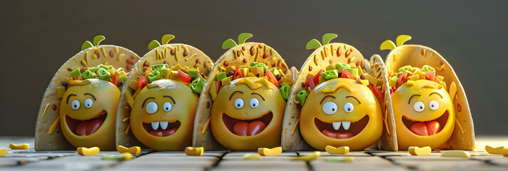 A burrito themed party with artwork of goblin made of tacos, Cartoon Culinary Characters, Rolling in Flavor