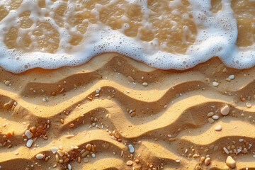 Obraz premium Detailed view of a wave washing onto a sandy beach, showing textures and patterns summer