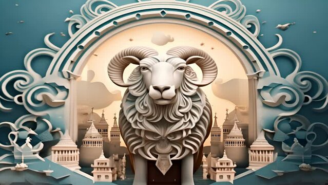 Eid Adha Mubarak Greeting Islamic Illustration Background. Islamic-themed ambiance enhances the beauty of the sheep