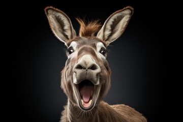 Fototapeta premium Happy surprised donkey with open mouth.