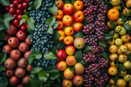 Assorted fruits and berries in the image showcase a variety of natural foods