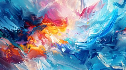 a symphony of colors as expressive paint strokes adorn a tranquil sky blue canvas, rendered in lifelike full ultra HD resolution for an enchanting visual journey.
