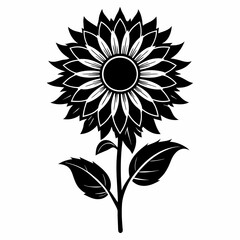 Sunflower black silhouette on white background