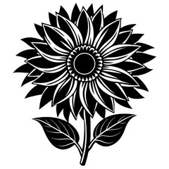 Sunflower black silhouette on white background