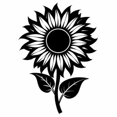 Sunflower black silhouette on white background