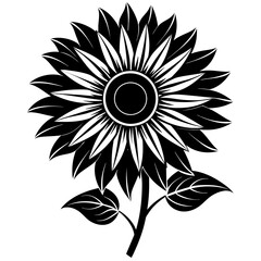 Sunflower black silhouette on white background