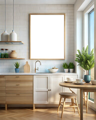 Blank indoor wall art mockup in a kitchen