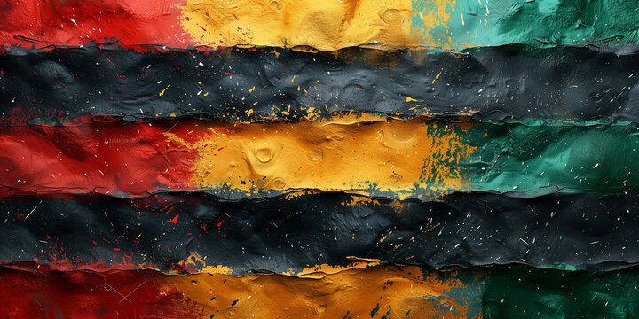 A flag painted in colors red, yellow, black, and green on a wall Juneteenth freedom day banner Black History Month
