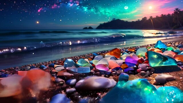 Seascape with multicolored sea glasses