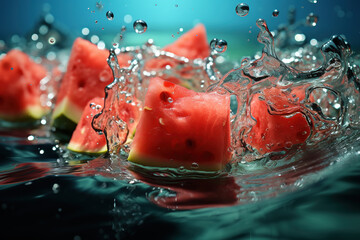 Creative illustration of watermelon floating in water