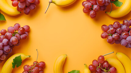 Vibrant Grapes Arranged on Light Orange Background 