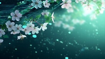 Cyber spring background, copy space for text