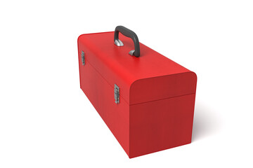 Red toolbox closed on white background