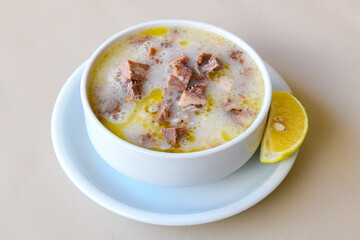 Turkish Traditional Tripe Soup. Iskembe, beyran, kelle paca corbasi.