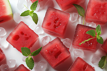 Creative illustration of watermelon ice cubes - 790095138