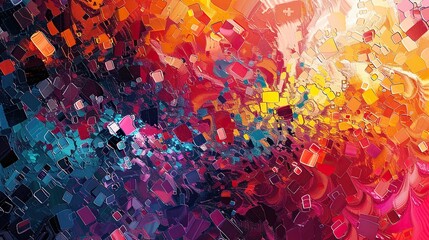 A pixelated abstract background with a dreamy, ethereal quality, composed of soft pastel hues and swirling patterns that capture the essence of a fantastical world