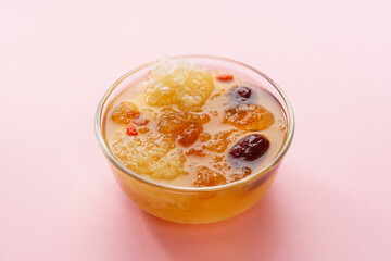 Peach Gum Soup and Ingredients on a Monochrome Background