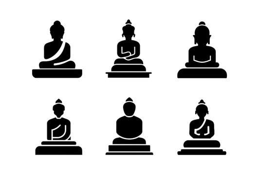 Set of Buddha statues icon isolated on transparent background