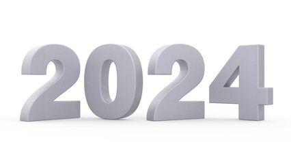 New Year 2024 Grey 3d Lettering Isolated White Background 3d Rendering