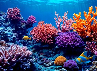 Naklejka na ściany i meble Beautiful colorful large reefs and corals