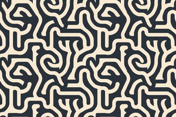 Abstract maze pattern in contrasting cream and navy colors
