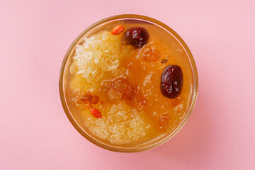 Peach Gum Soup and Ingredients on a Monochrome Background