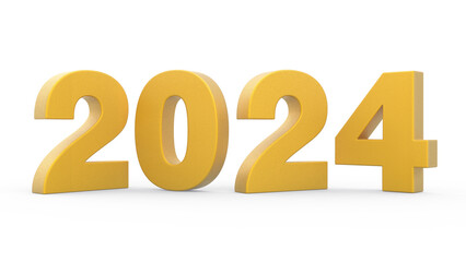 New Year 2024 Yellow 3d Lettering Isolated White Background 3d Rendering