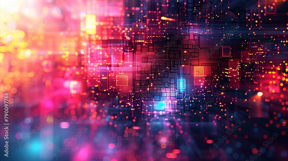Fototapete a vibrant pixelated abstract background with a mesmerizing blend of neon colors, reminiscent of 80s 