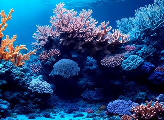Naklejka na ściany i meble Beautiful colorful big coral reef and coral scene