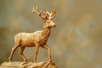Wooden deer figurine showcasing a majestic presence and proud posture AI Image