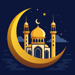 Crescent moon above the mosque vector illustration 