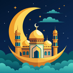 Crescent moon above the mosque vector illustration 