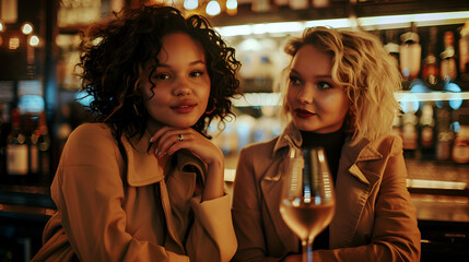 Two Women in Cocktail Dresses at Swanky London Wine Bar