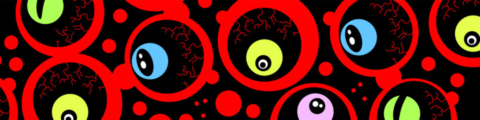 Cartoon evil eyes pattern for halloween cover. Horror illustration background.