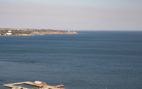 View of the Crimean bridge from Mount Mitridat in Kerch in summer
