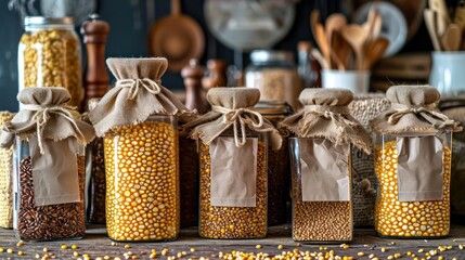 corn seed in the transparant bottle package, kitchen background setting