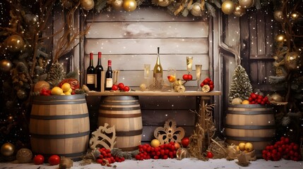 wine barrels in a cellar - obrazy, fototapety, plakaty
