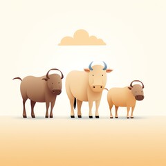 Buffalo herd, earthy tones, African savannah 2D, flat design