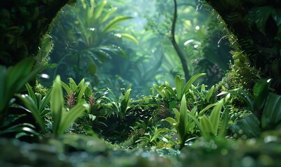Render a breathtaking, photorealistic glimpse of a rare plant sanctuary through a digital lens Evoke a sense of wonder and serenity with intricate details and a harmonious color palette - obrazy, fototapety, plakaty