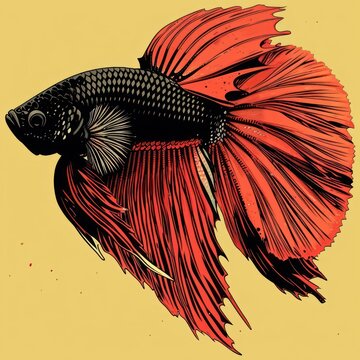 recommend clip art: Flat illustration line art minimal betta fish black line