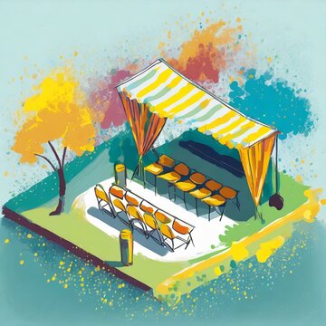 jolie th&eacute;&acirc;tre en plein air au milieu des arbre vue d'en haut en peinture aquarelle ia