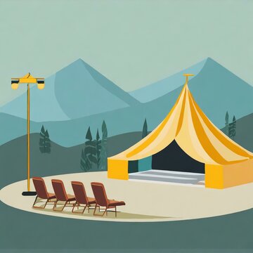 th&eacute;&acirc;tre d'ext&eacute;rieur en ia sous une grande tente