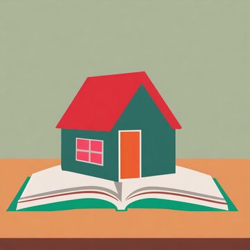 petite maison en dessin ia sur les pages d'un livre ouvert 