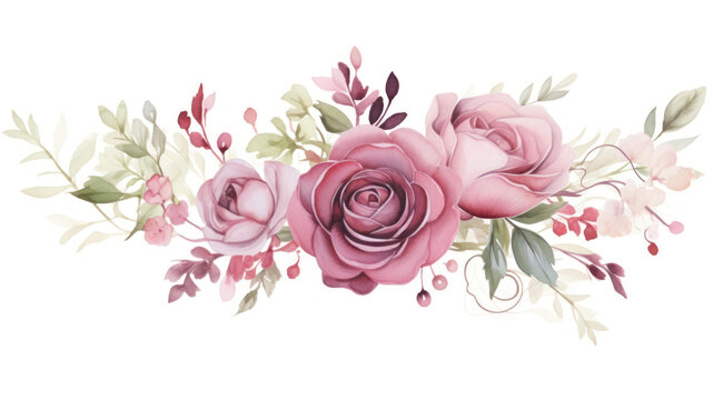 Hand drawn watercolor floral bouquet, isolated on white background.