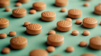 Brown tablets blistering against a backdrop of green