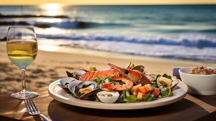 Fresh seafood served with seaside ambiance at oceanfront dining venues, offering a culinary experience enhanced by the soothing sounds of waves.
